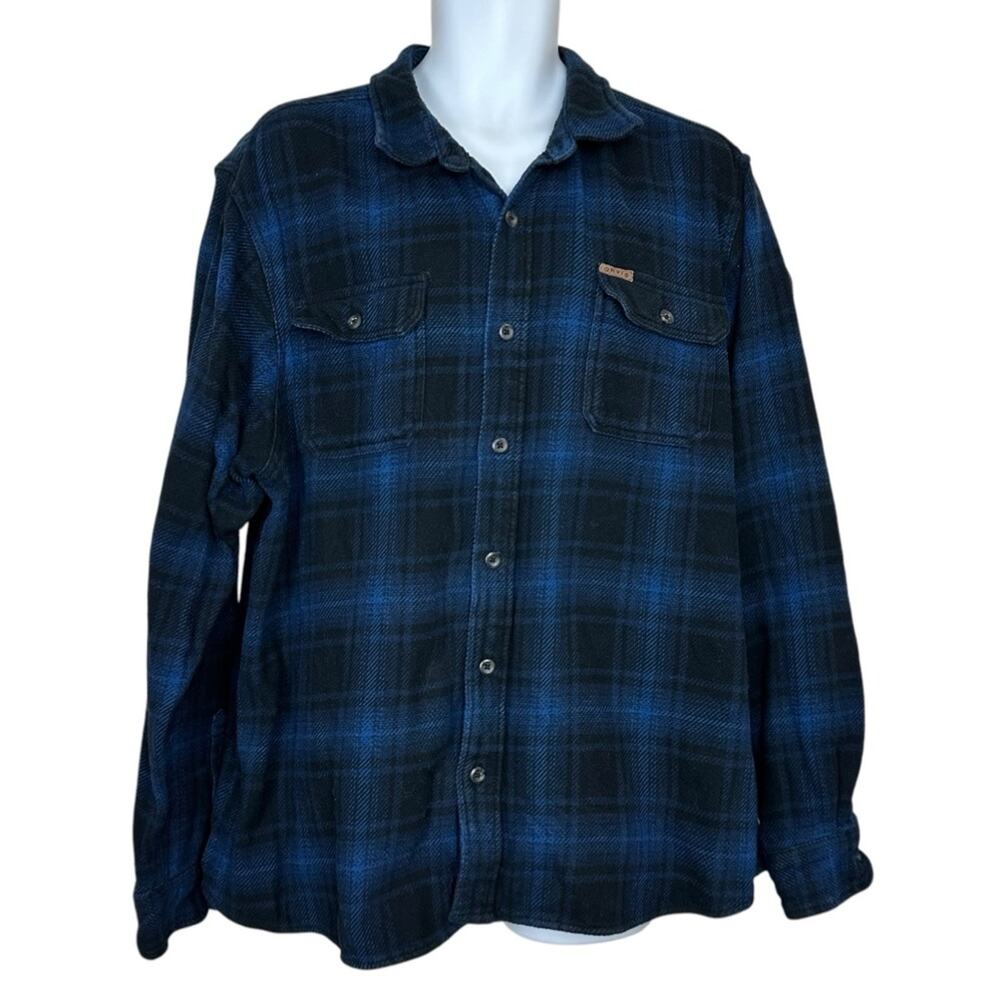 Orvis Shacket Shirt Jacket Blue and Black Plaid Button-Up Size XXL